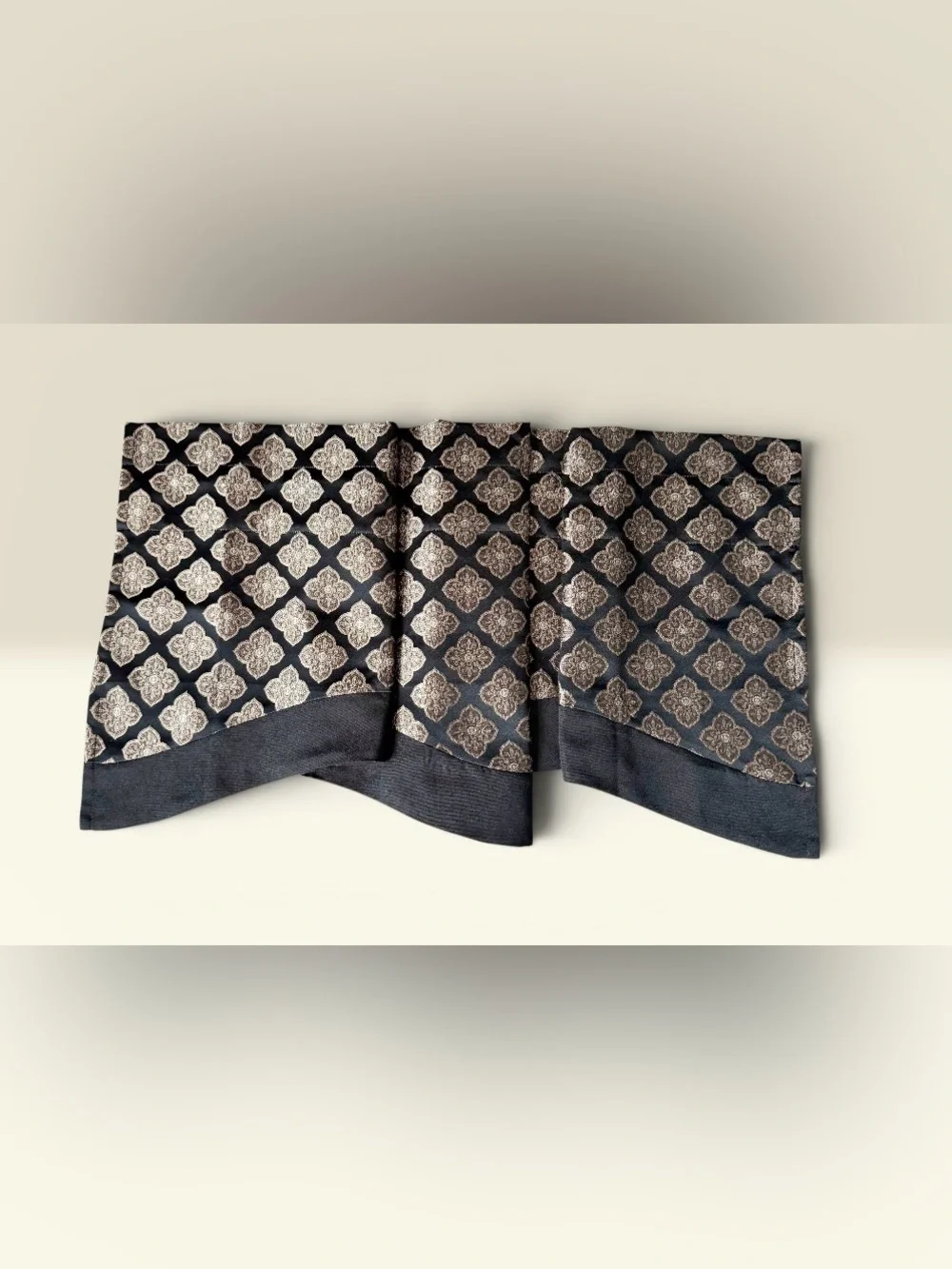Classic Home Tag on Black and Gold Jacquard Fabric Valance